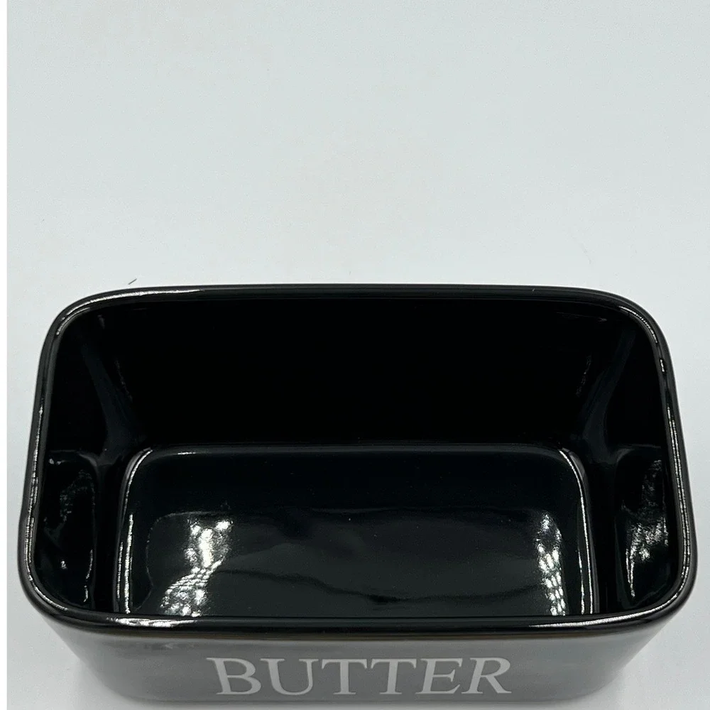 Hasense Butter Dish with Lid and Knife Black Ceramic Modern Farmhouse Brand New